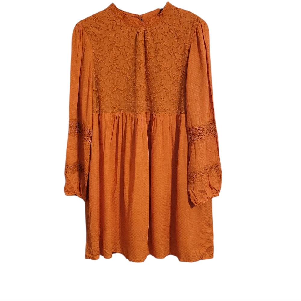 Esley Orange Long Sleeve Lace Boho Dress